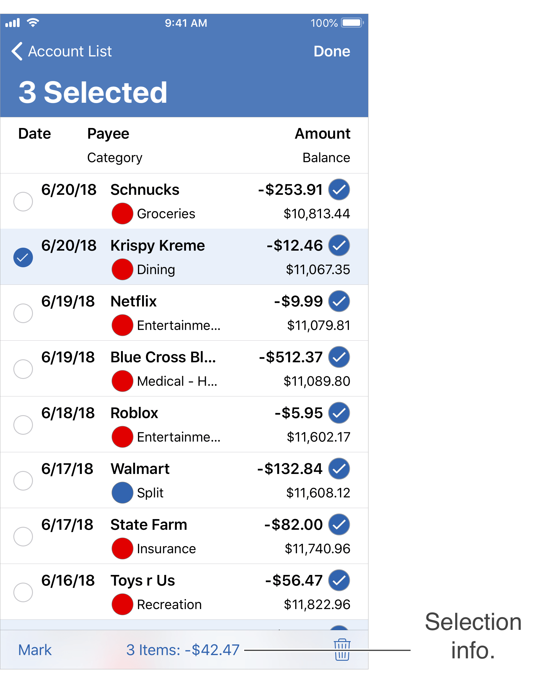 Selection Info