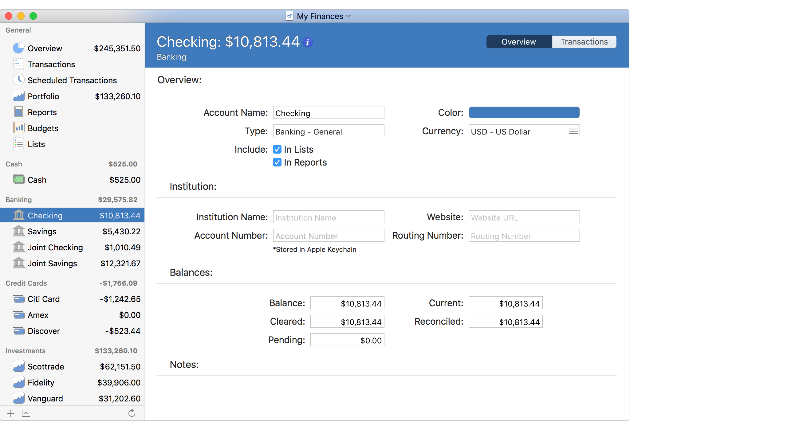 Account Overview View