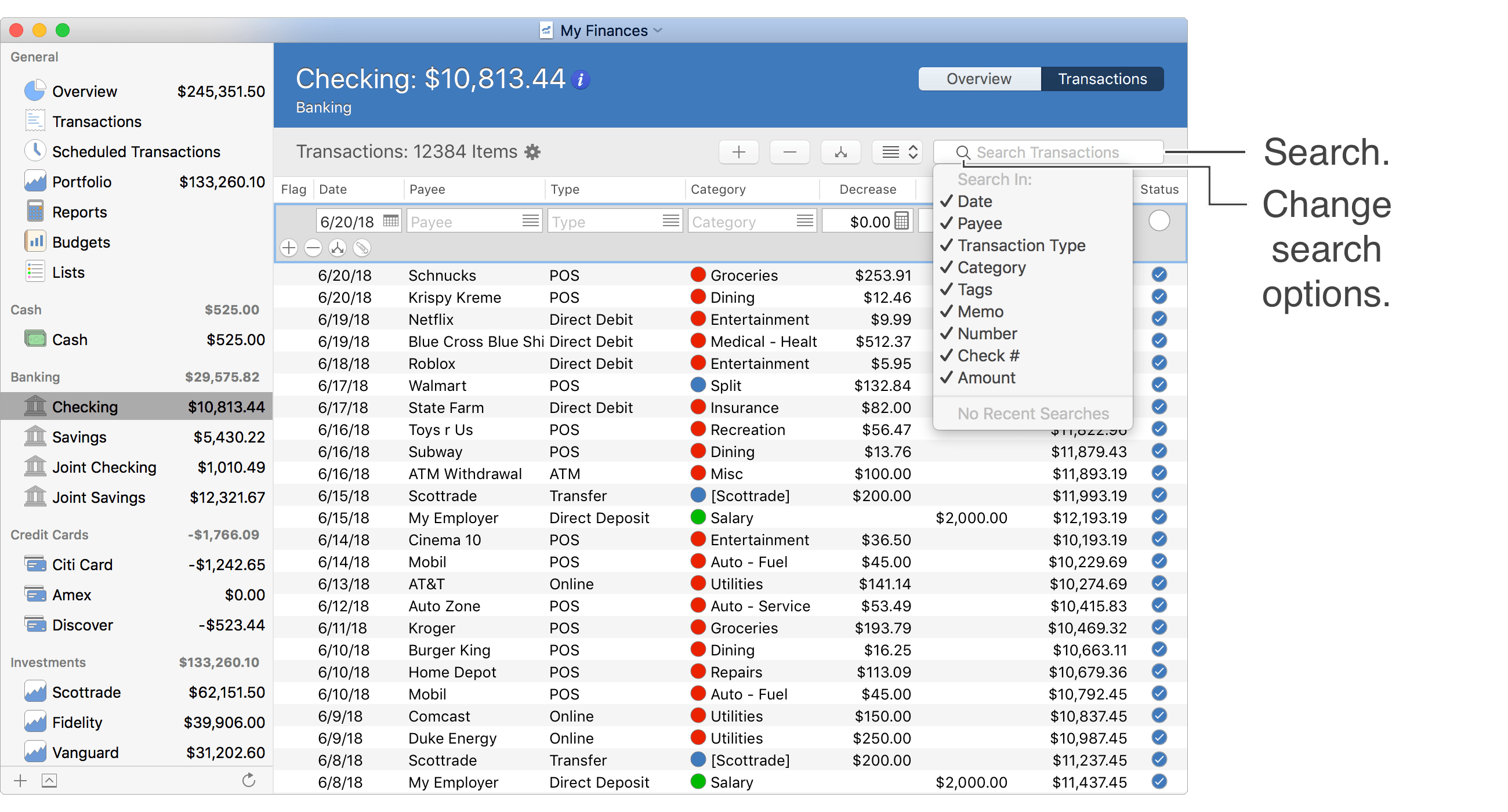 Search Transactions