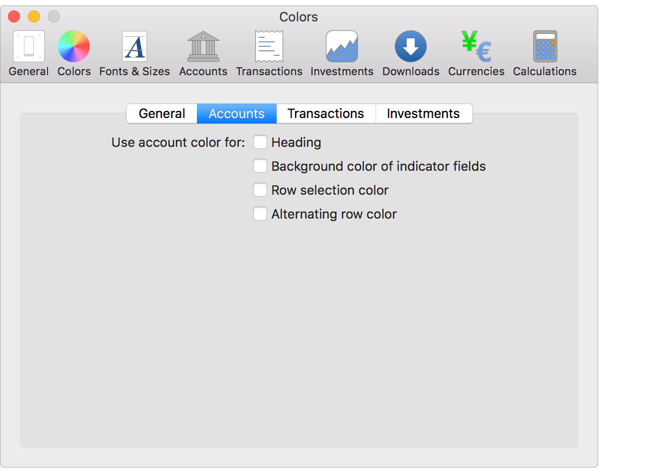 Colors - Accounts Preferences