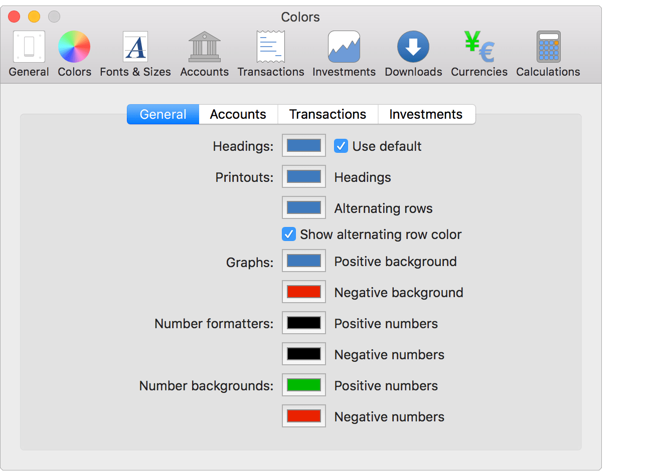 Colors - General Preferences