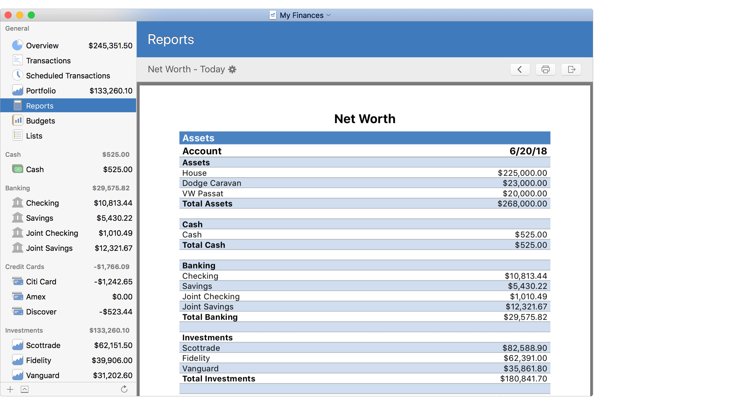 Net Worth Report