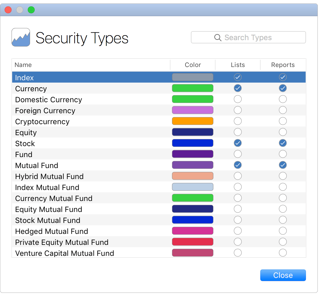 See Finance Security Types - 