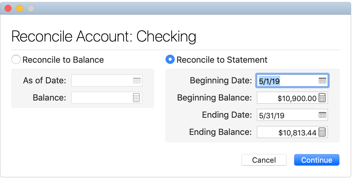 Begin Reconciling