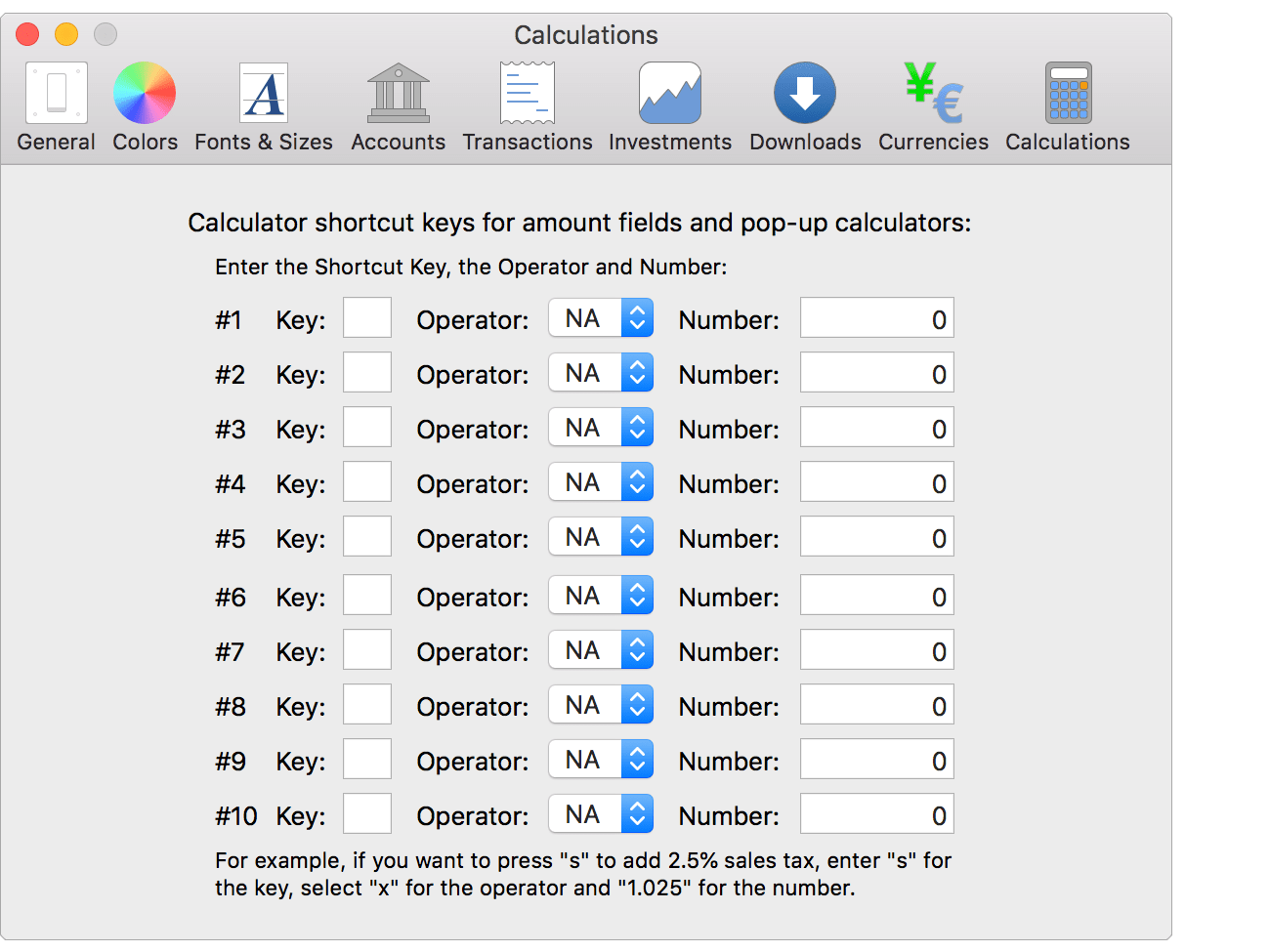 Calculations Preferences