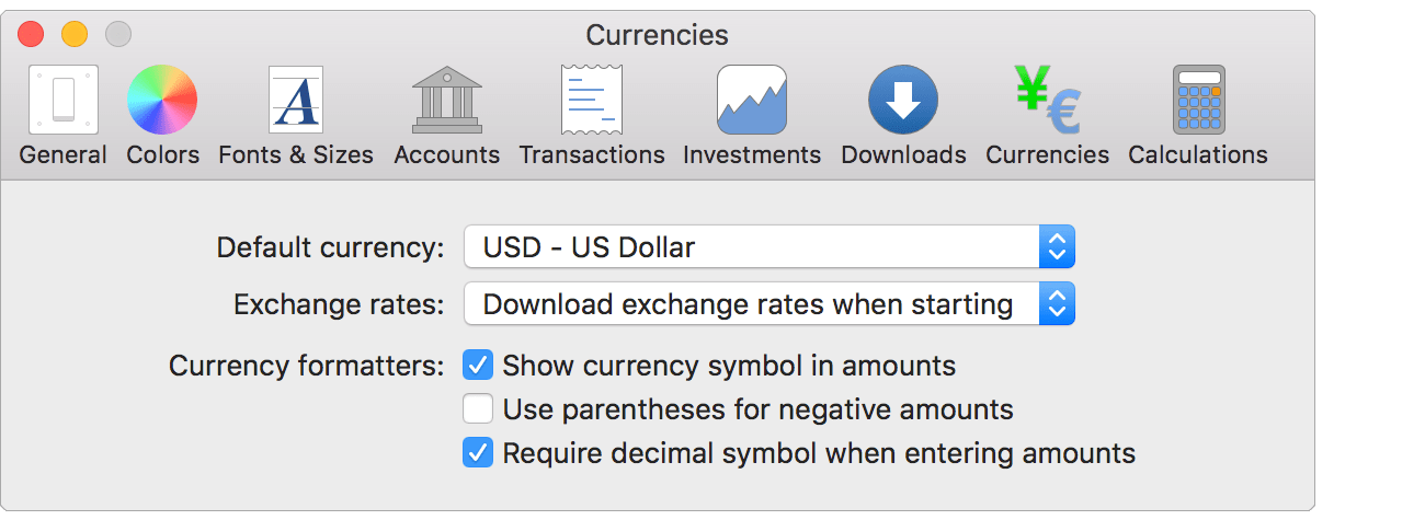 Currencies Preferences