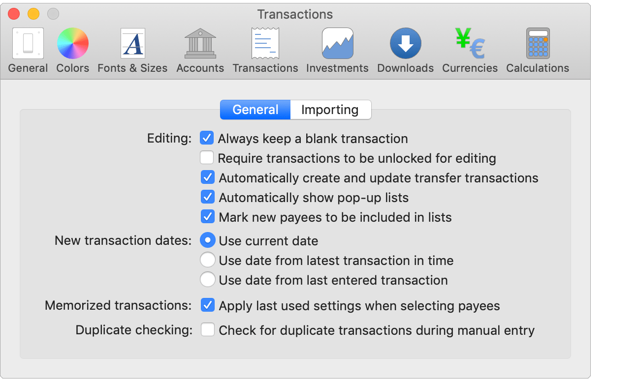 Transactions - General Preferences