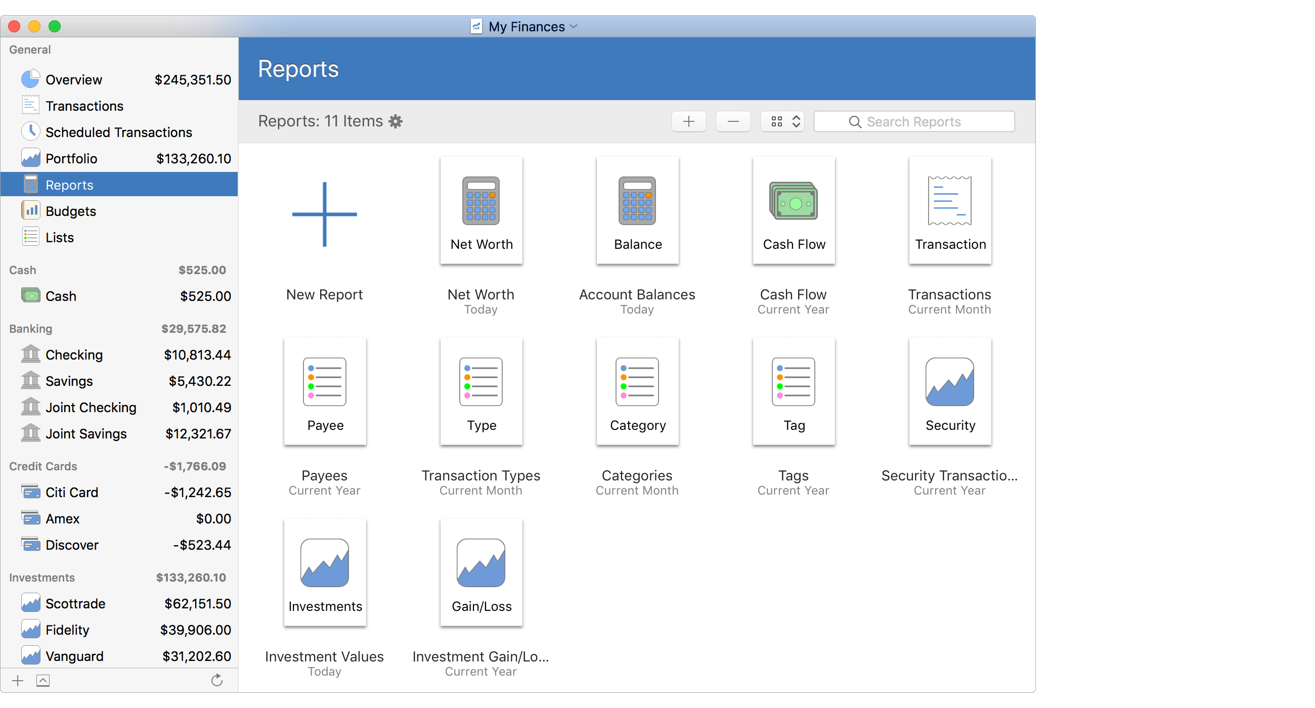 Reports Selection Icon View