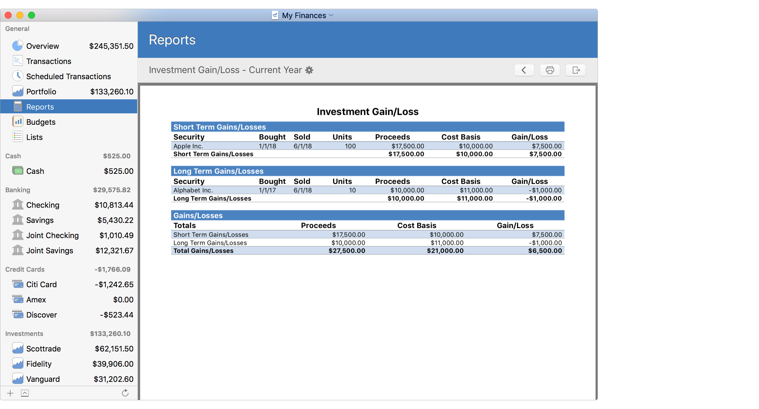 Investment Values Report