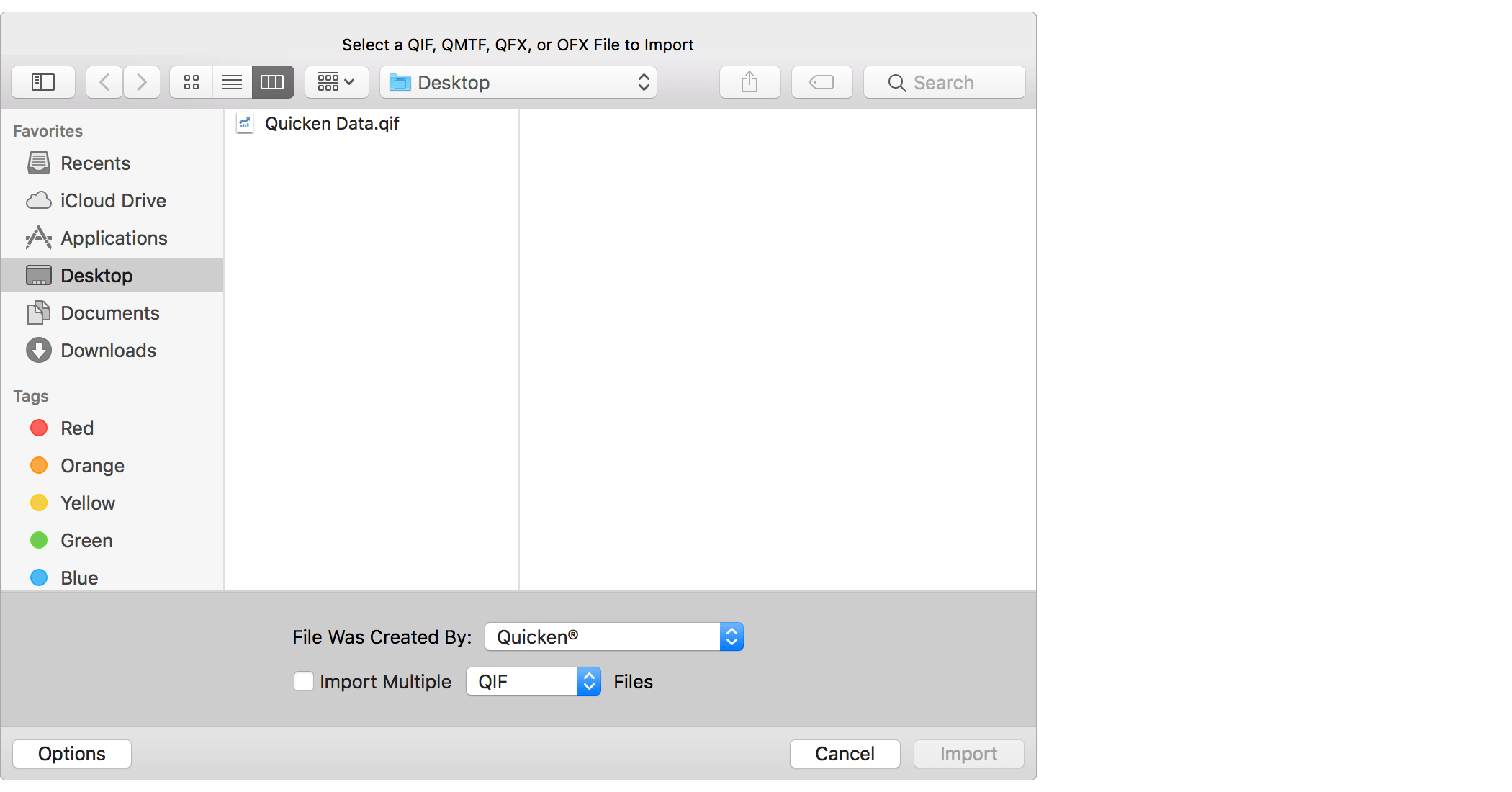Select File to Import