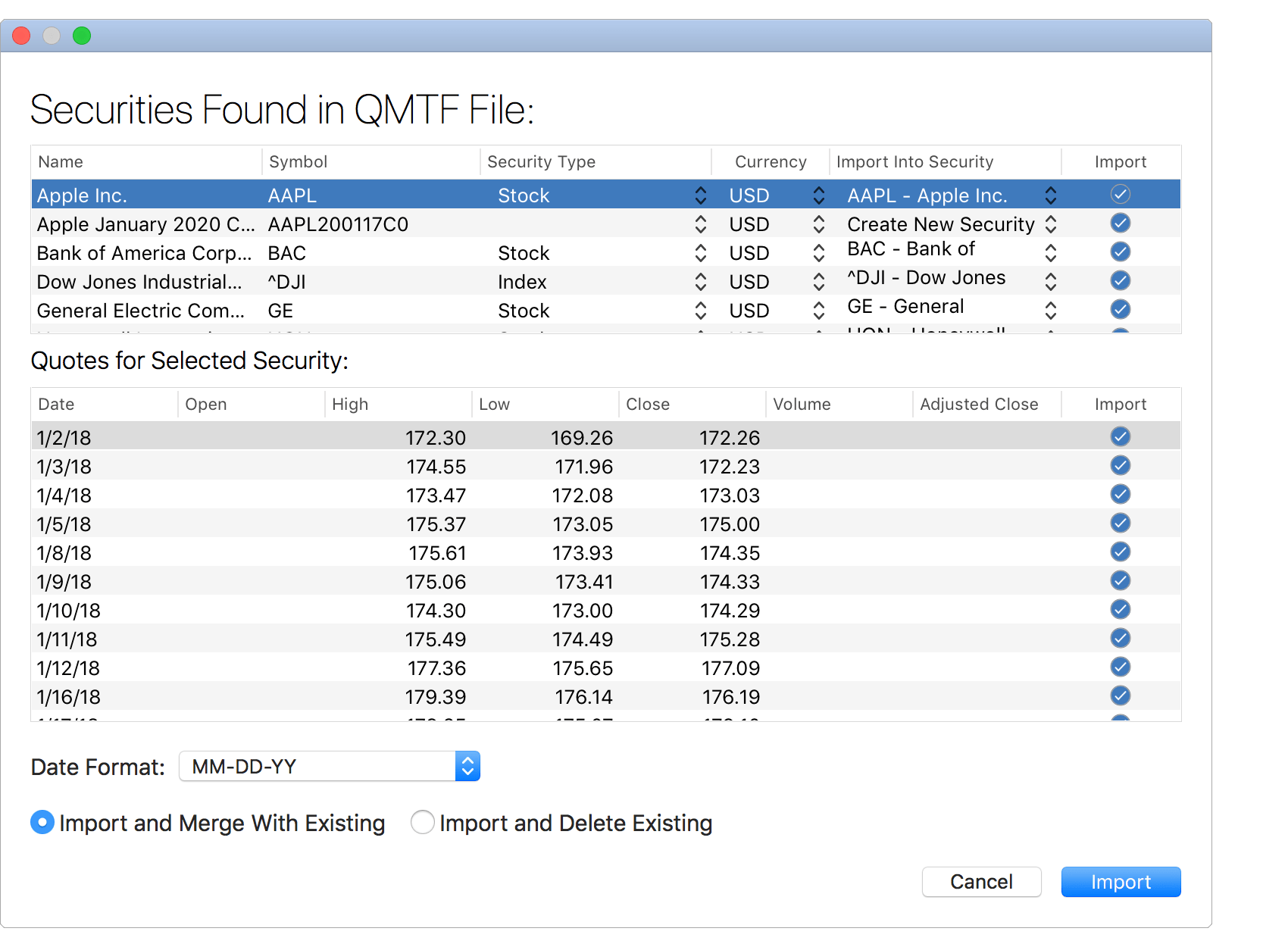 Import Historical Prices from QMTF File
