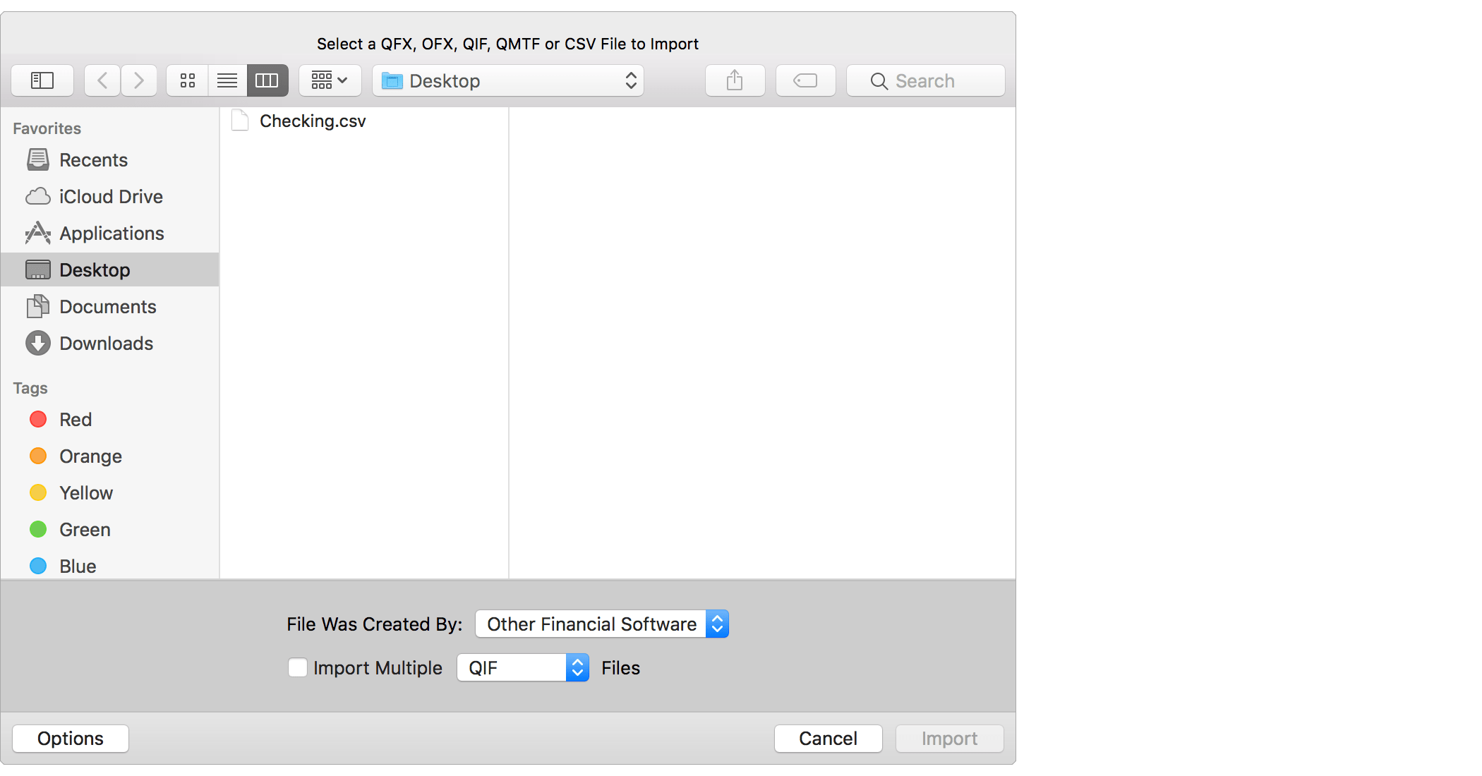 Select File to Import
