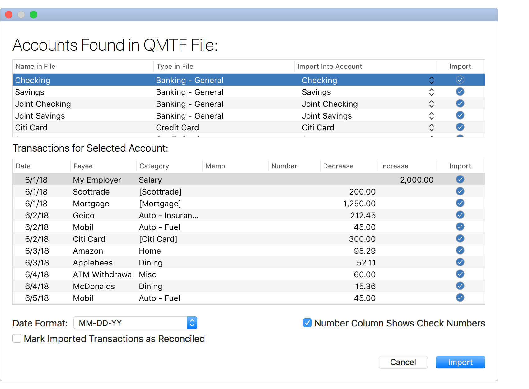 Import Transactions from QMTF File