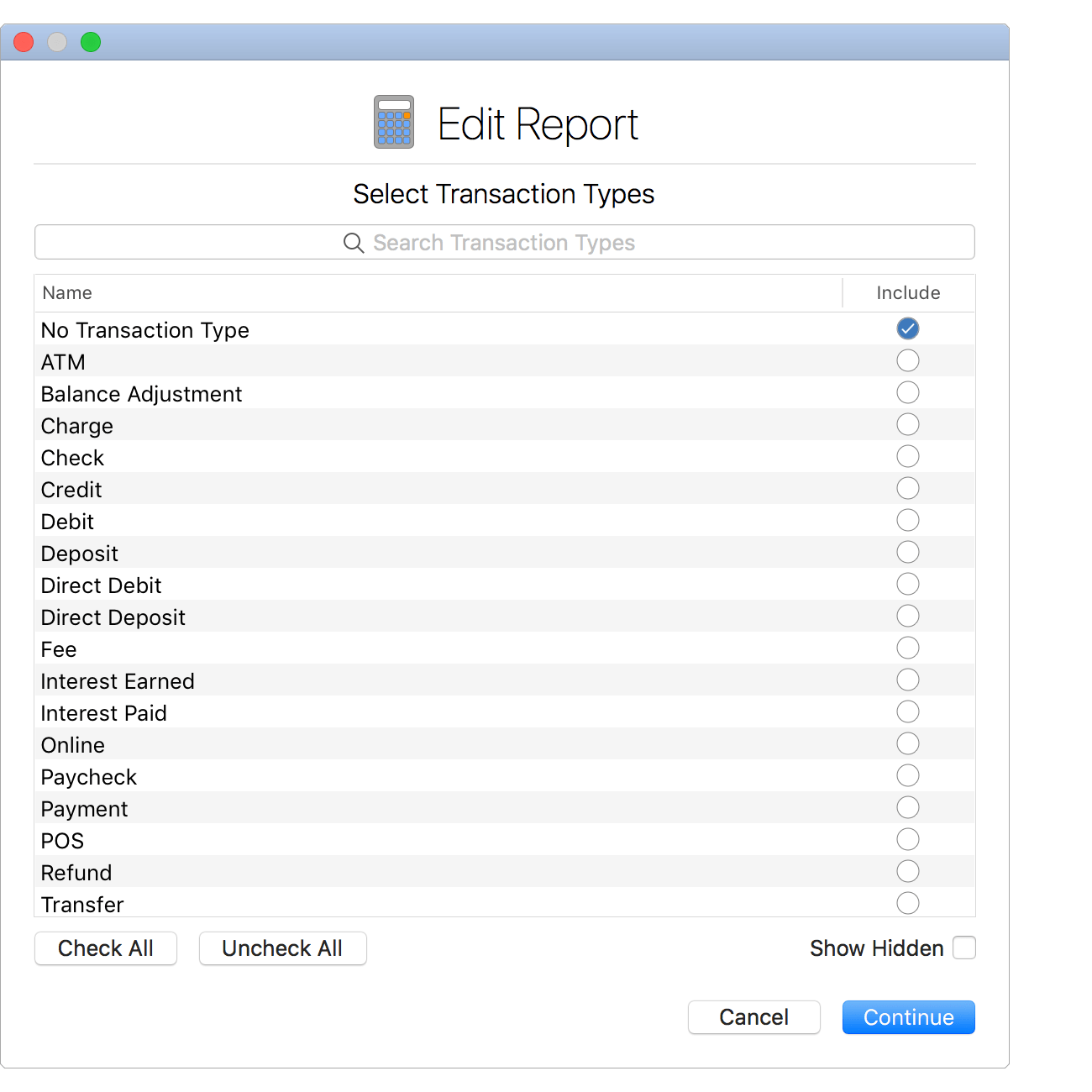 Select Transaction Types