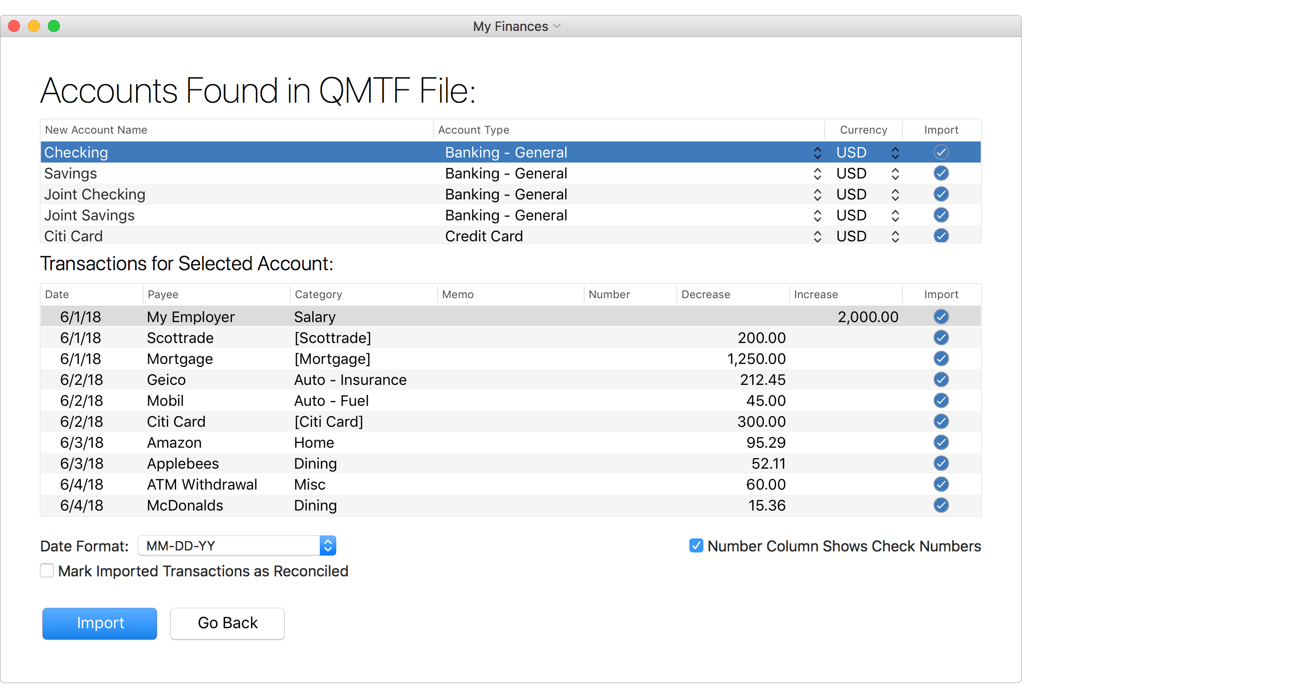 Import Accounts from QMTF File